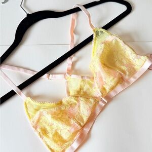 Victoria’s Secret Dream Angels Lace Bralette in Yellow and Pink Large